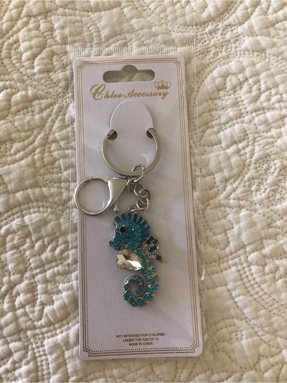 Chloe Teal Blue Seahorse Keychain Charm